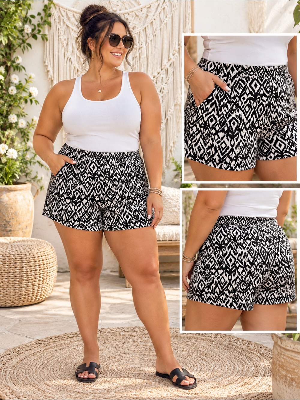 NWT Wildfox Black & White Geometric Plus Size Shorts Size XXL